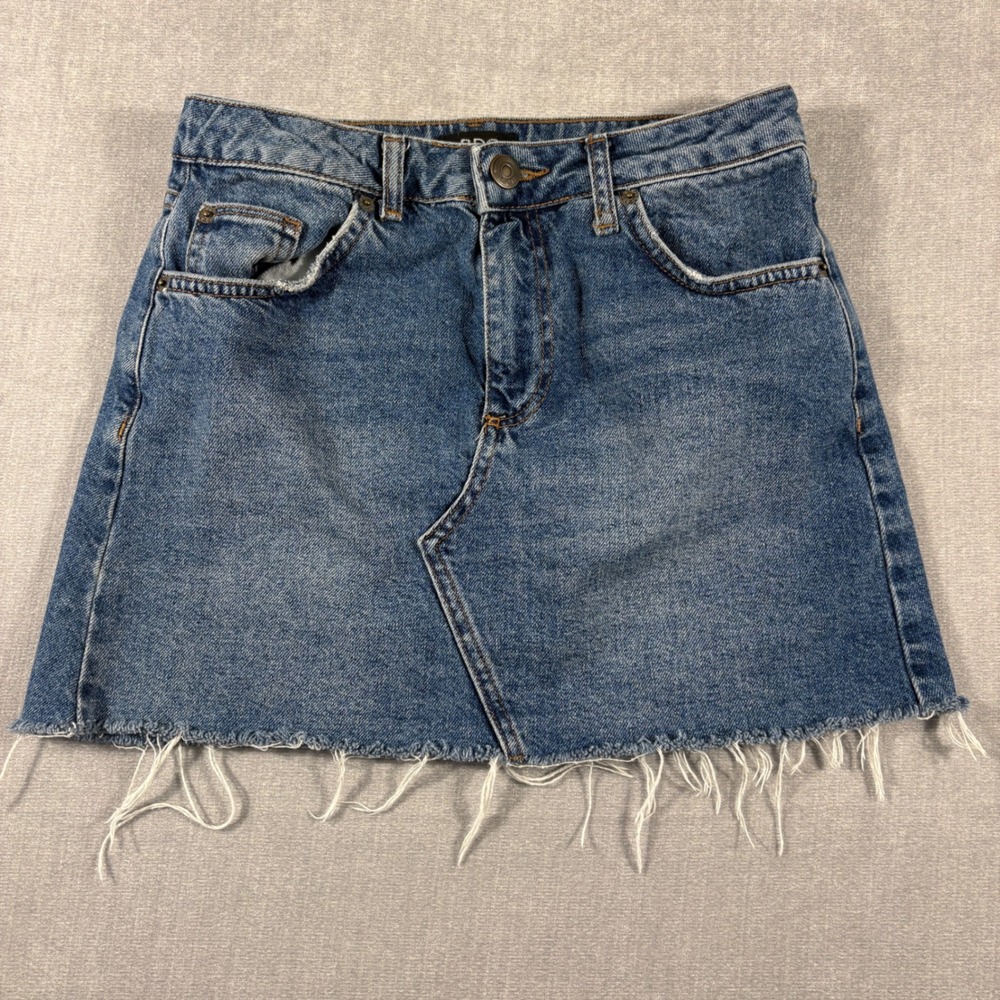 BDG Urban Outfitters Denim Mini Skirt Blue Raw Hem High Waisted 100% Cotton Sz S
